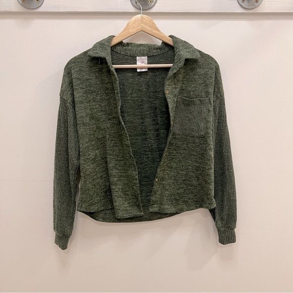 OLIVE green mixed texture cardigan - Picture 1 of 4